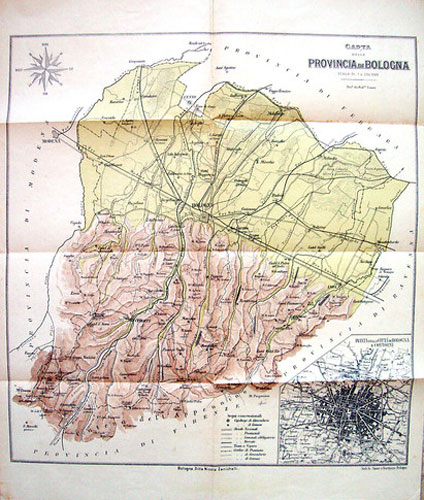 carta Provincia Bologna Sauer Zanichelli 1911