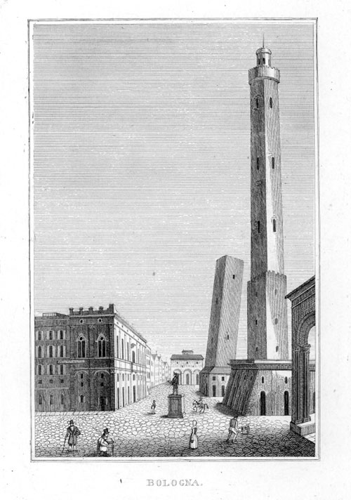 Bologna Due torri incisione 1835 1850